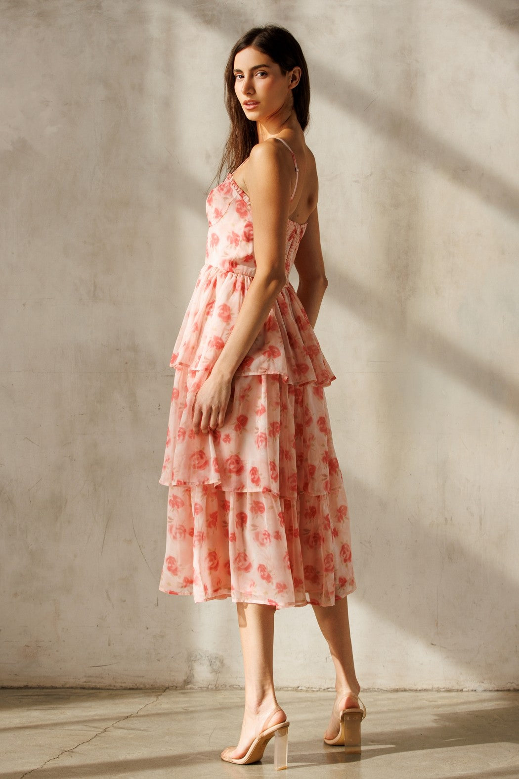  Scottie Tiered Ruffle Dress, Pink Floral