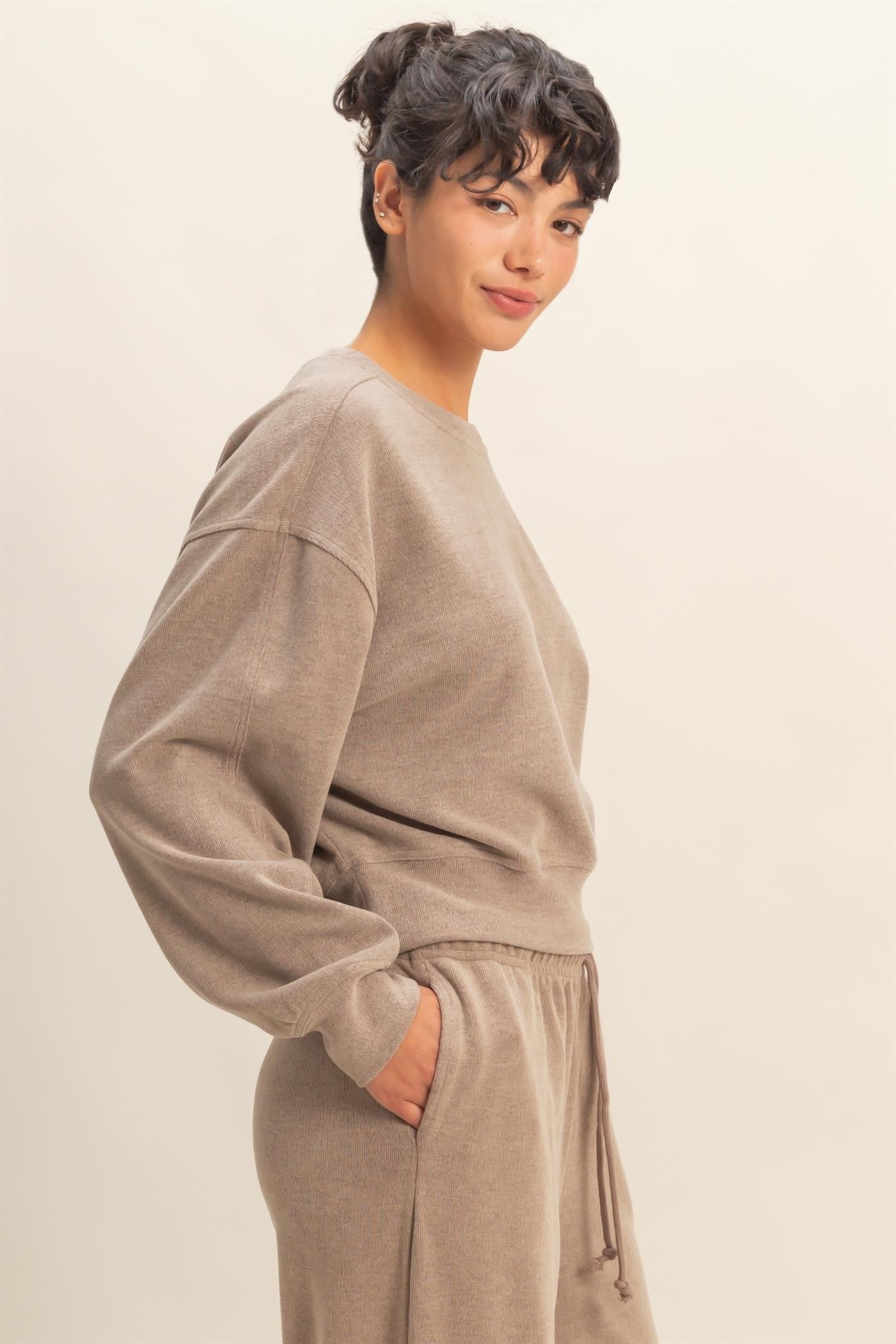  Kinsley Soft Ribbed Sweatshirt, Dusty Mocha