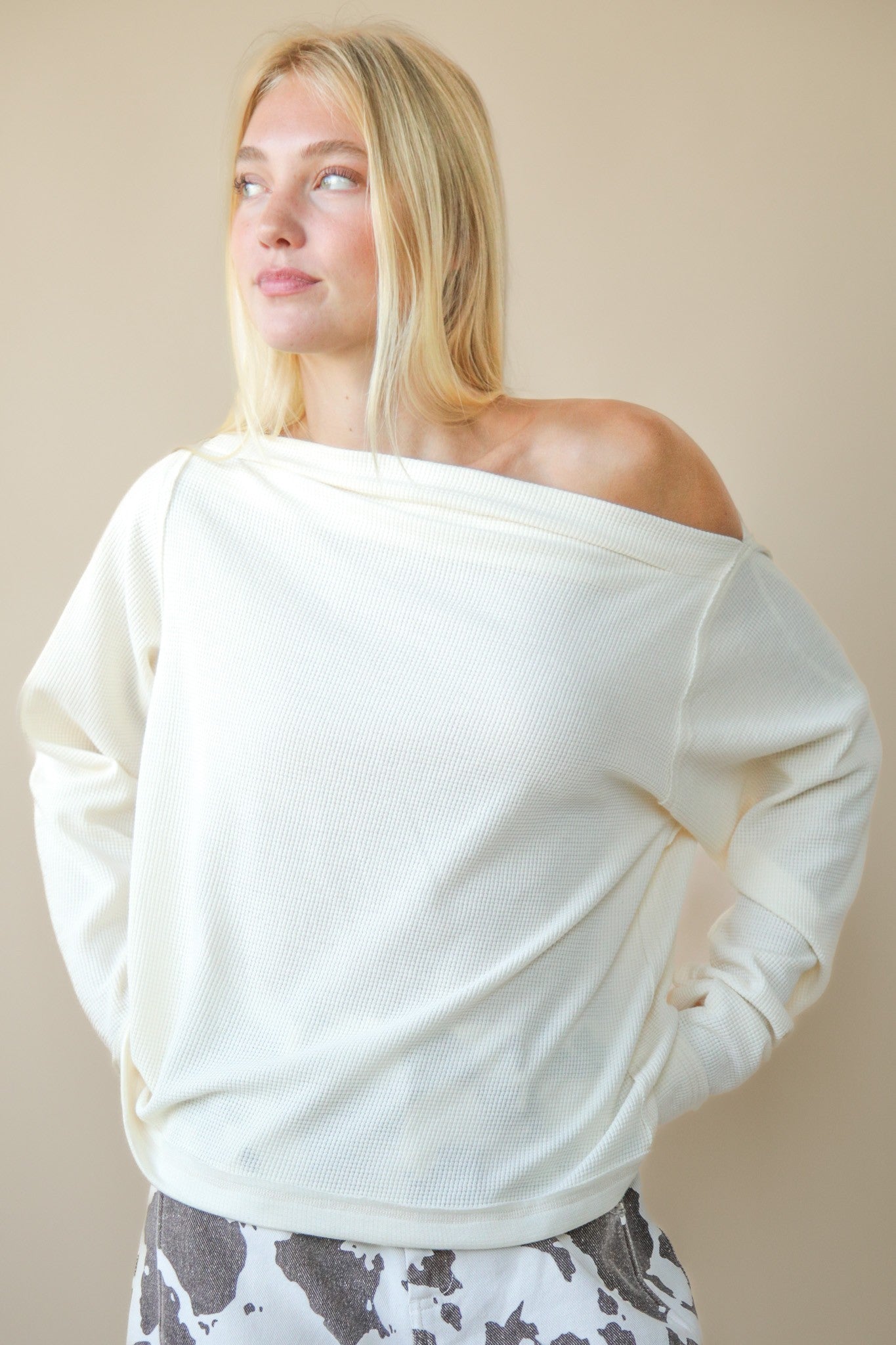  Candace Off The Shoulder Knit Top, Cream