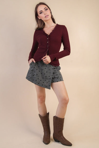 Kendra Lace Trim Knit Top, Wine