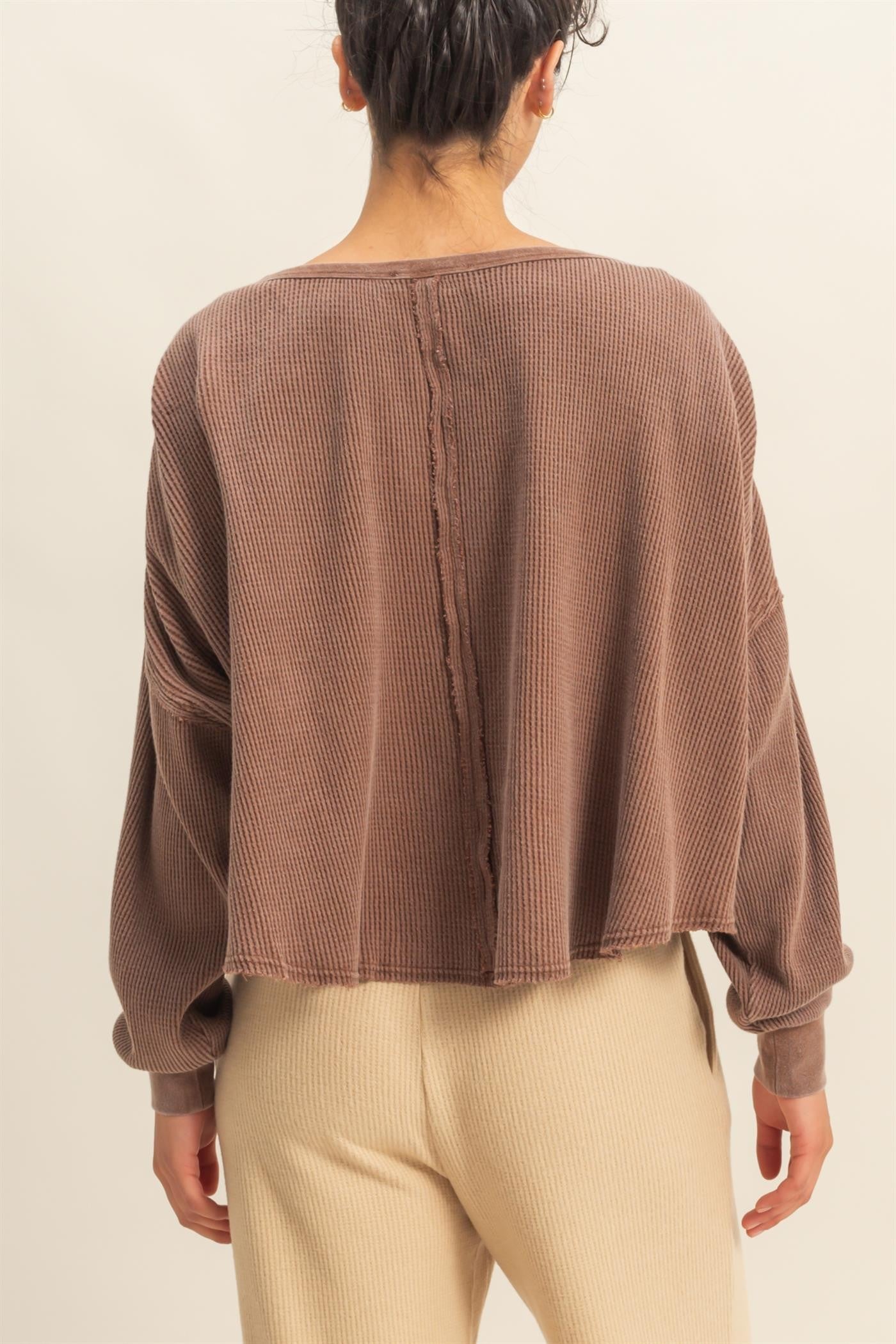  Marlowe Boat Neck Raw Edge Top, Chestnut