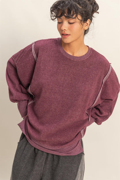  Millie Oversized Crewneck Sweatshirt, Dark Cherry
