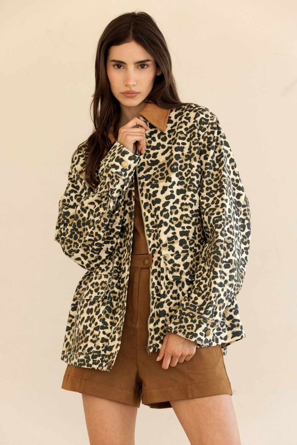  Rooney Printed Denim Jacket, Leopard