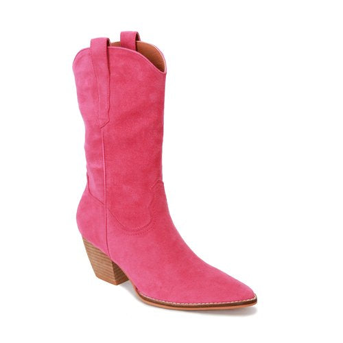  Arisa Mid Calf Faux Suede Boot, Fuschia