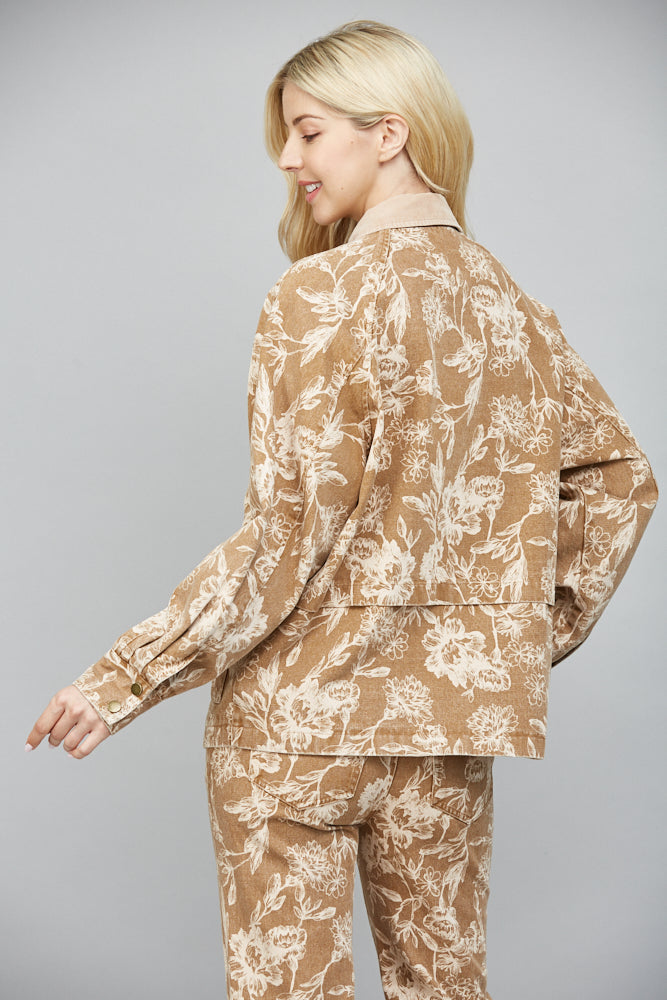  Angelica Corduroy Collared Floral Jacket, Light Brown