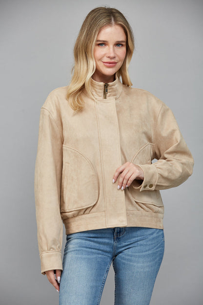  Eloise Faux Suede Jacket, Beige