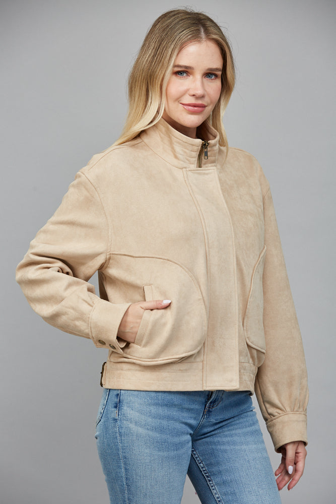  Eloise Faux Suede Jacket, Beige