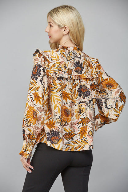  Farren Bold Botanical Print Blouse, Beige Multi
