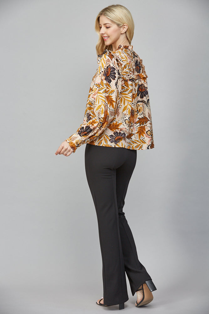  Farren Bold Botanical Print Blouse, Beige Multi