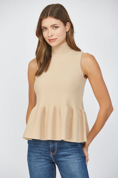  Emmaline Peplum Sweater Tank, Latte