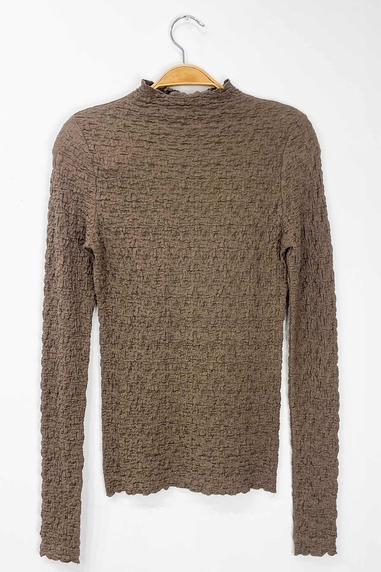  Hope Textured Crinkle Knit Top, Mushroom