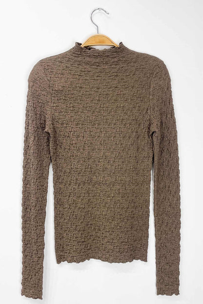  Hope Textured Crinkle Knit Top, Mushroom