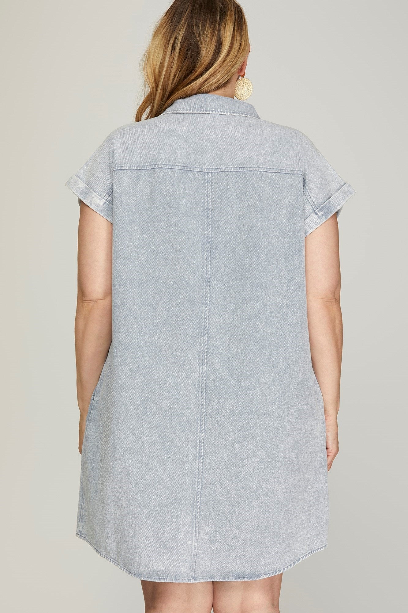  Addison Cuffed Button Down Shirt Dress, Blue Grey | Plus Size
