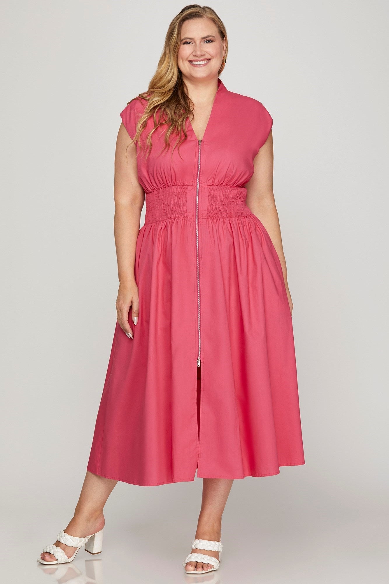  Catalina Smocked Waist Midi Dress, Pink | Plus Size