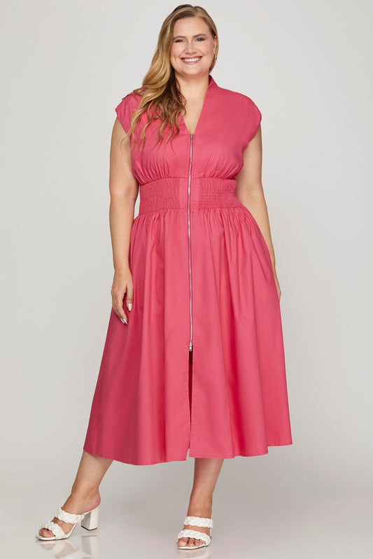  Catalina Smocked Waist Midi Dress, Pink | Plus Size