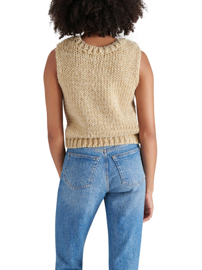  Eleny Metallic Sweater Vest, Dusty Taupe | Steve Madden