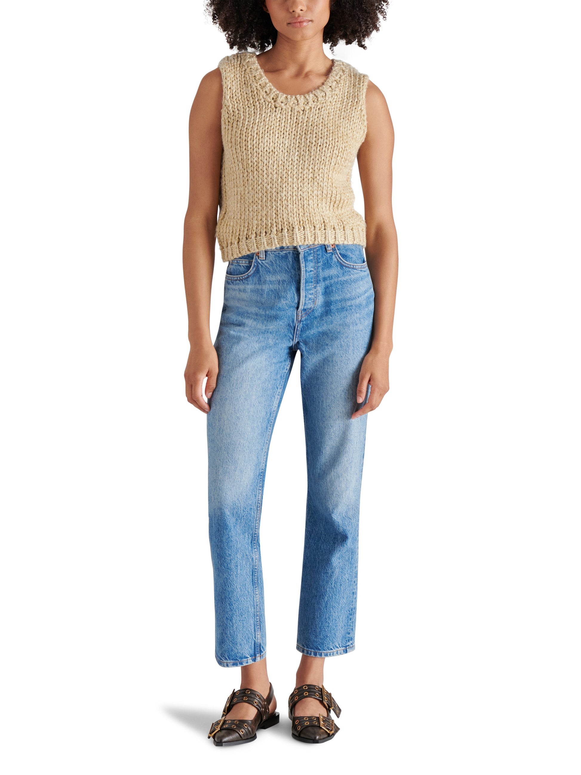  Eleny Metallic Sweater Vest, Dusty Taupe | Steve Madden