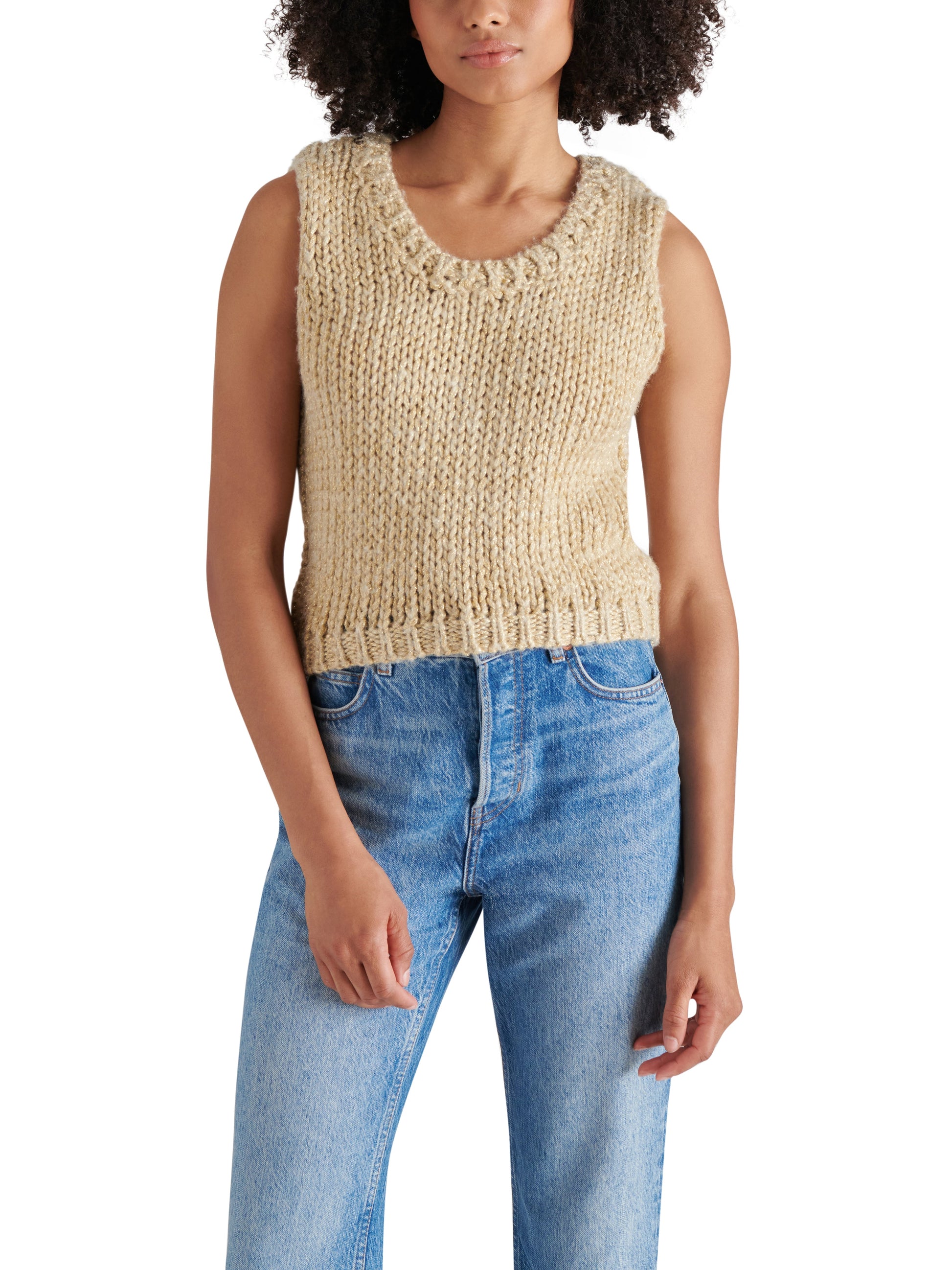  Eleny Metallic Sweater Vest, Dusty Taupe | Steve Madden