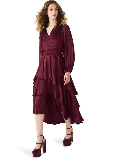  Bei Surplice V-Neck Midi Dress, Wine | Steve Madden