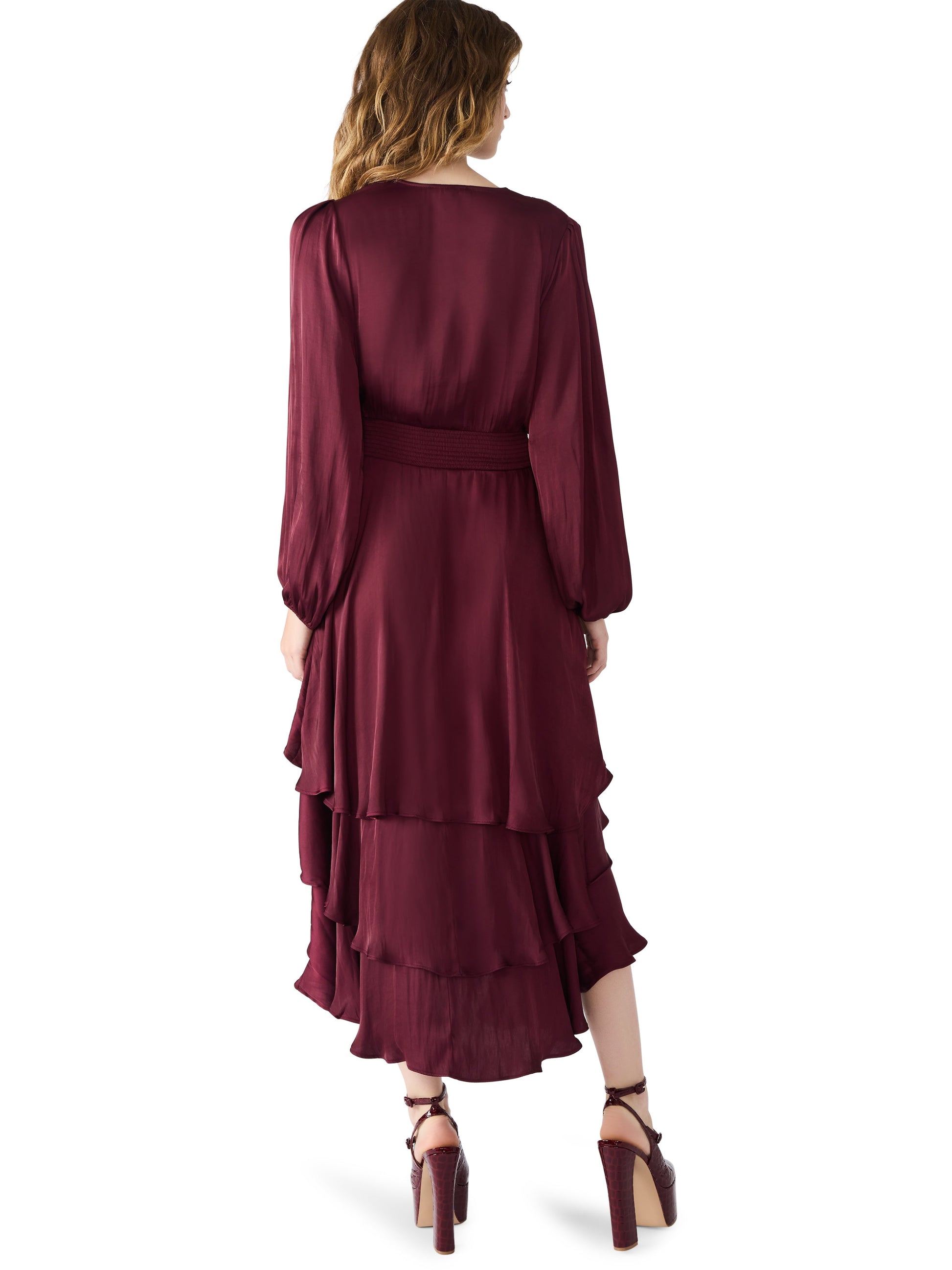  Bei Surplice V-Neck Midi Dress, Wine | Steve Madden