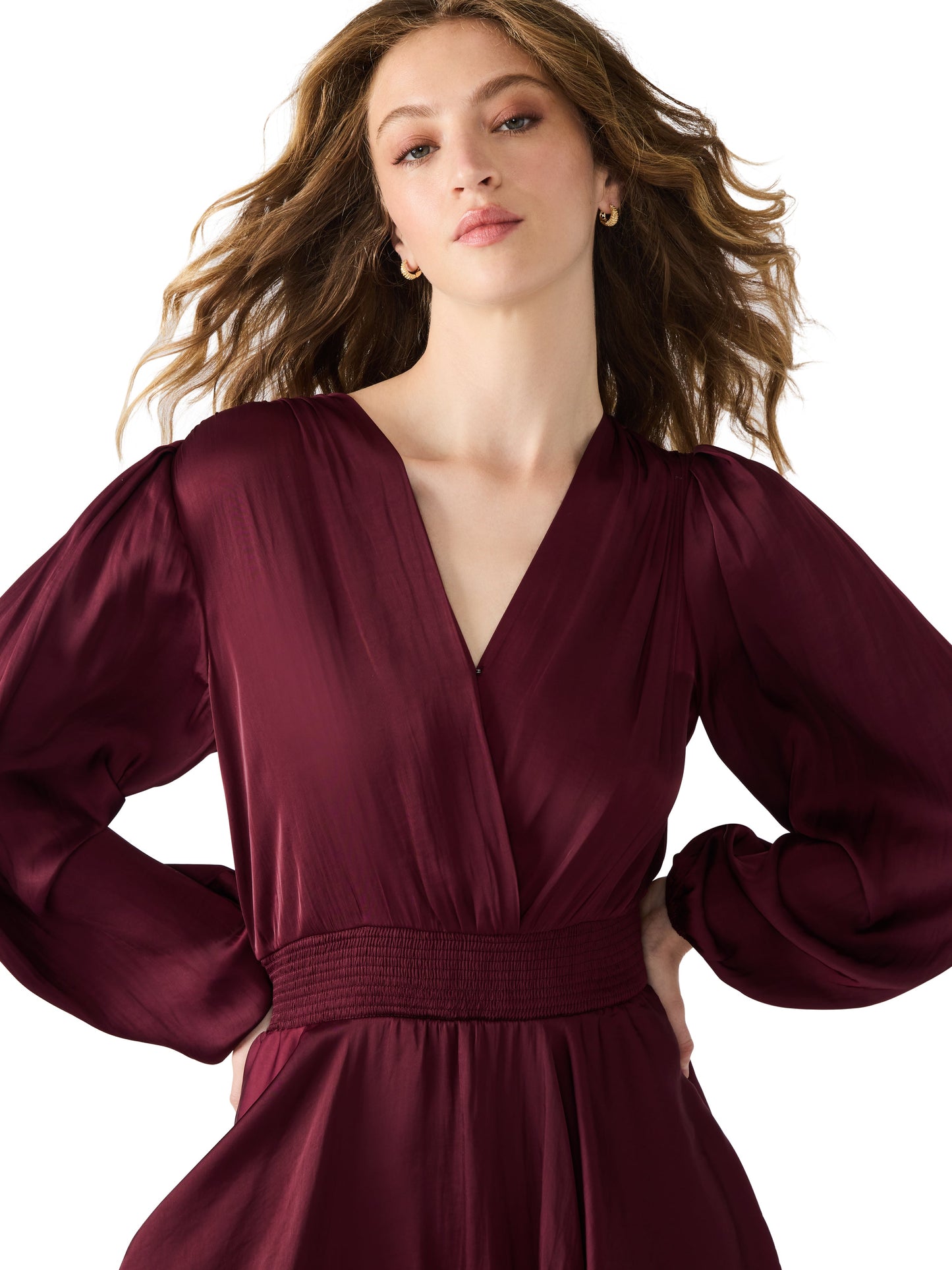  Bei Surplice V-Neck Midi Dress, Wine | Steve Madden