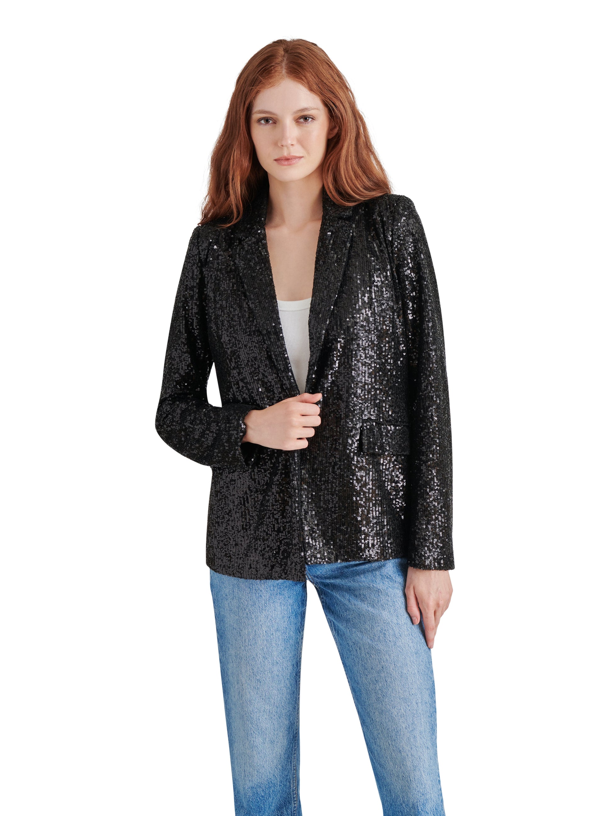  Payton Sequin Blazer, Black | Steve Madden