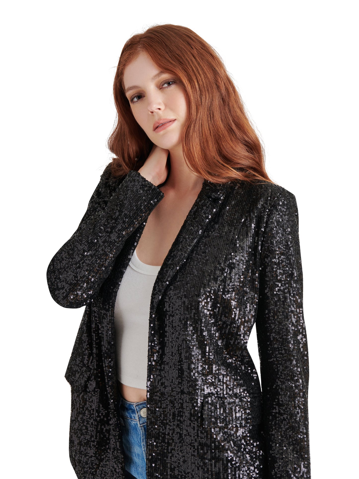 Payton Sequin Blazer, Black | Steve Madden