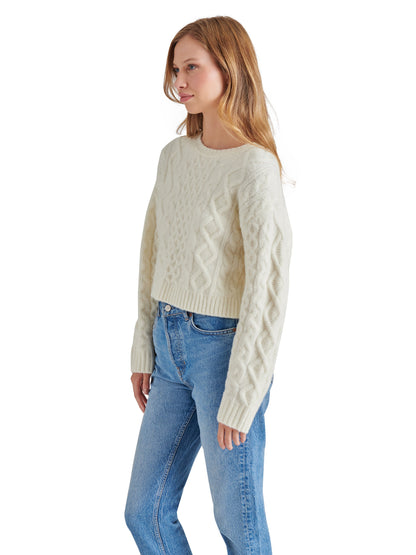  Kessie Cable Knit Sweater, Whisper White | Steve Madden