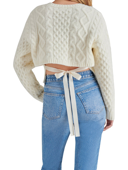  Kessie Cable Knit Sweater, Whisper White | Steve Madden