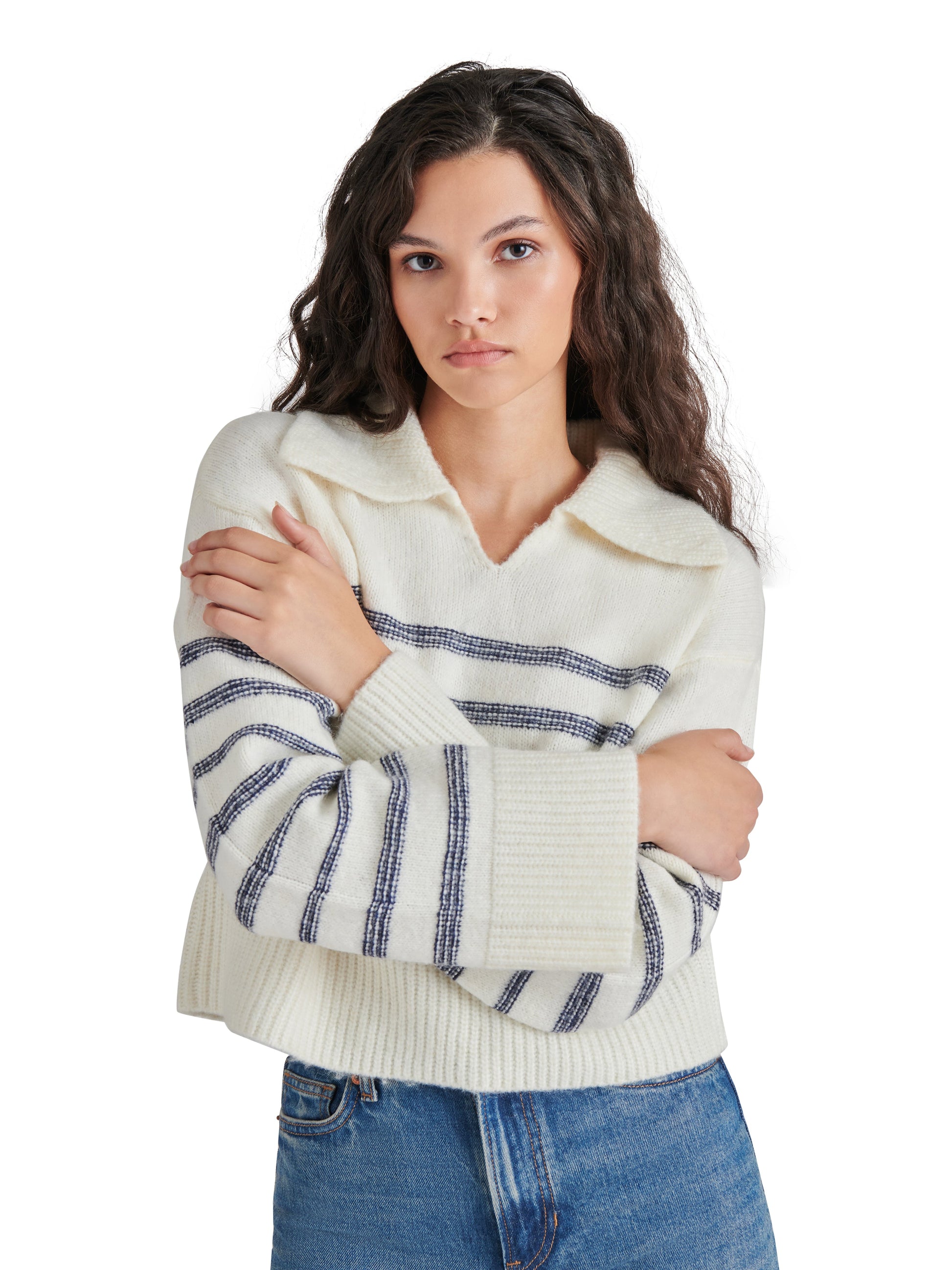  Esther Striped Sweater, Cloud Cream | Steve Madden