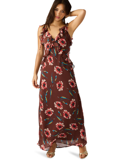  Adalina Floral Ruffled Maxi Dress, Brown | Steve Madden