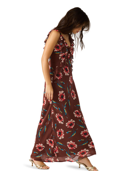  Adalina Floral Ruffled Maxi Dress, Brown | Steve Madden