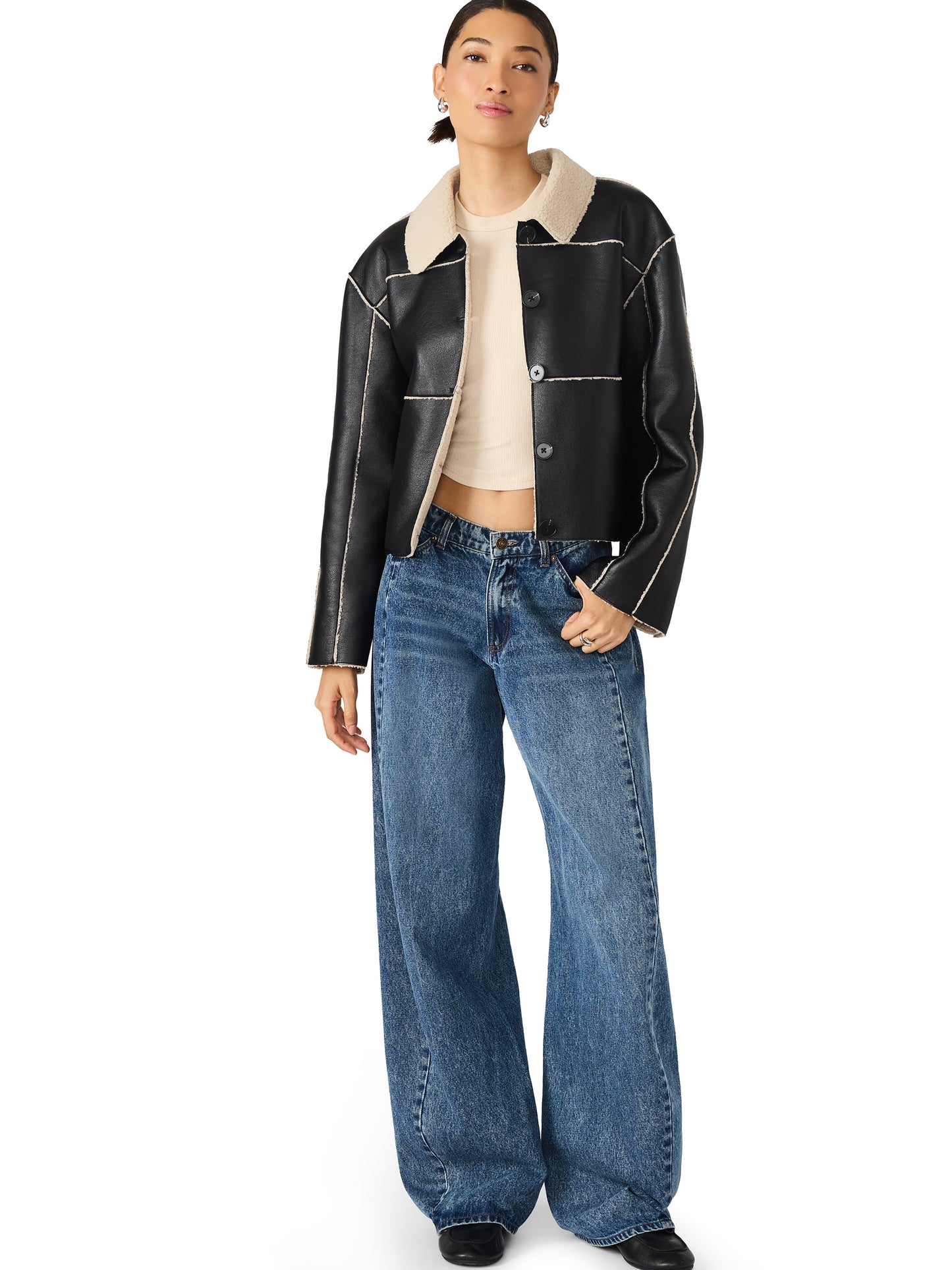  Tilia Faux Leather Coat, Black | Steve Madden