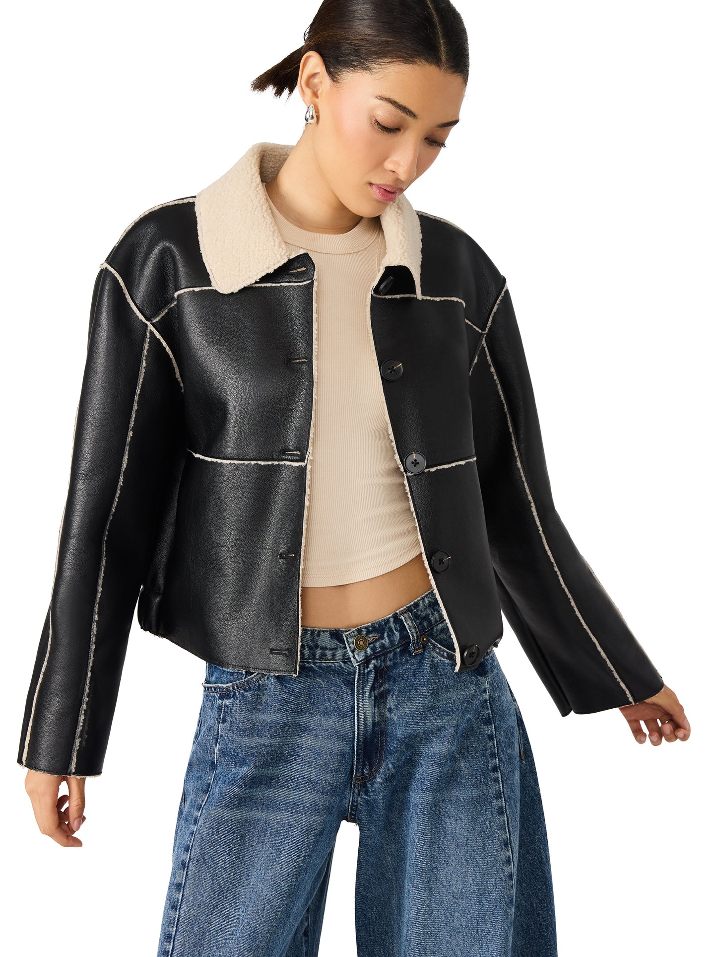  Tilia Faux Leather Coat, Black | Steve Madden