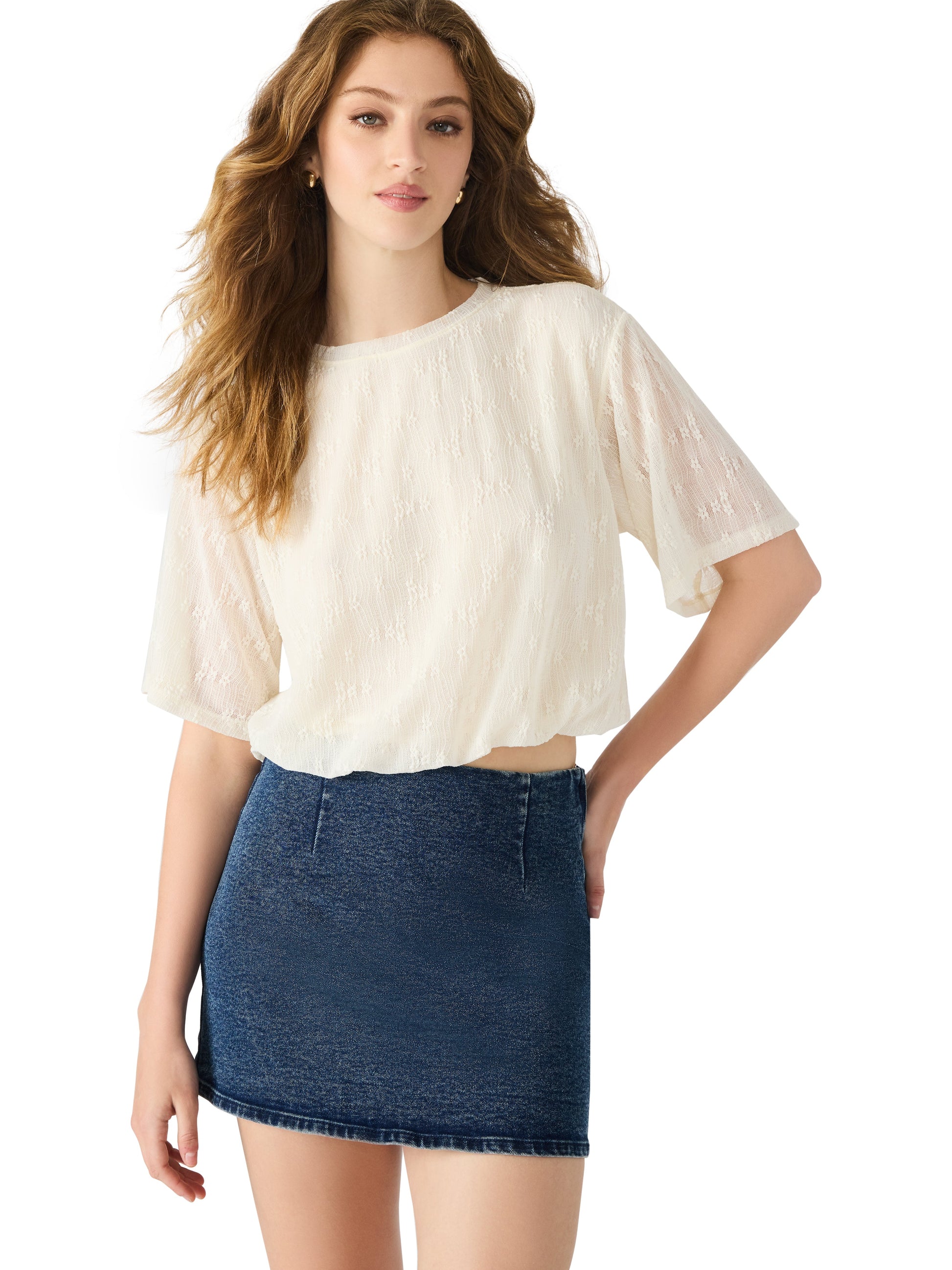  Orsa Bubble Hem Lace Top, Antique | Steve Madden