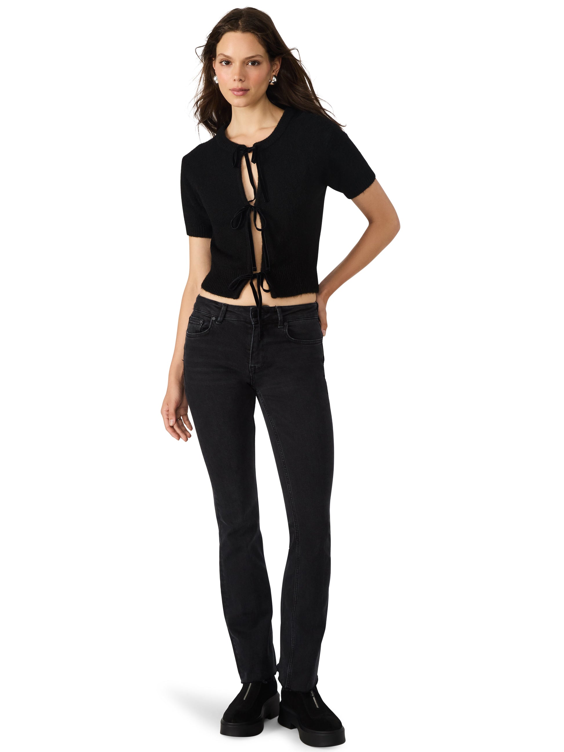 Sereia Bow Front Cardigan, Black | Steve Madden