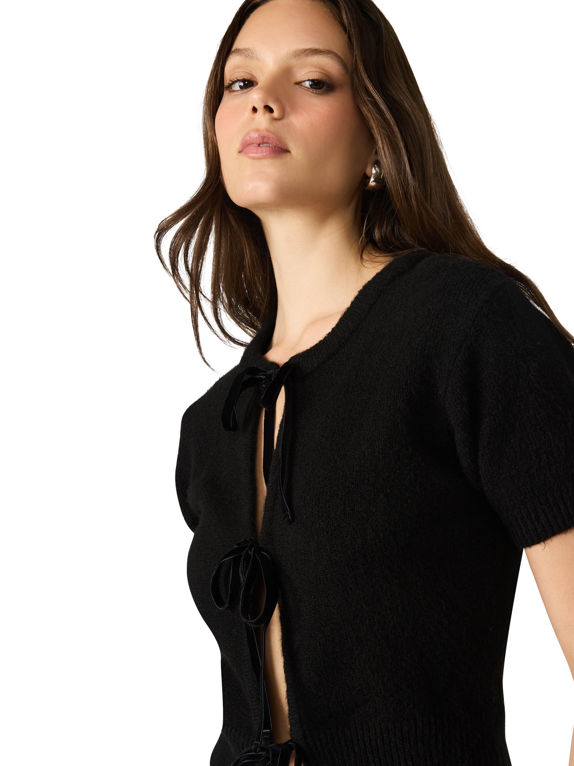  Sereia Bow Front Cardigan, Black | Steve Madden