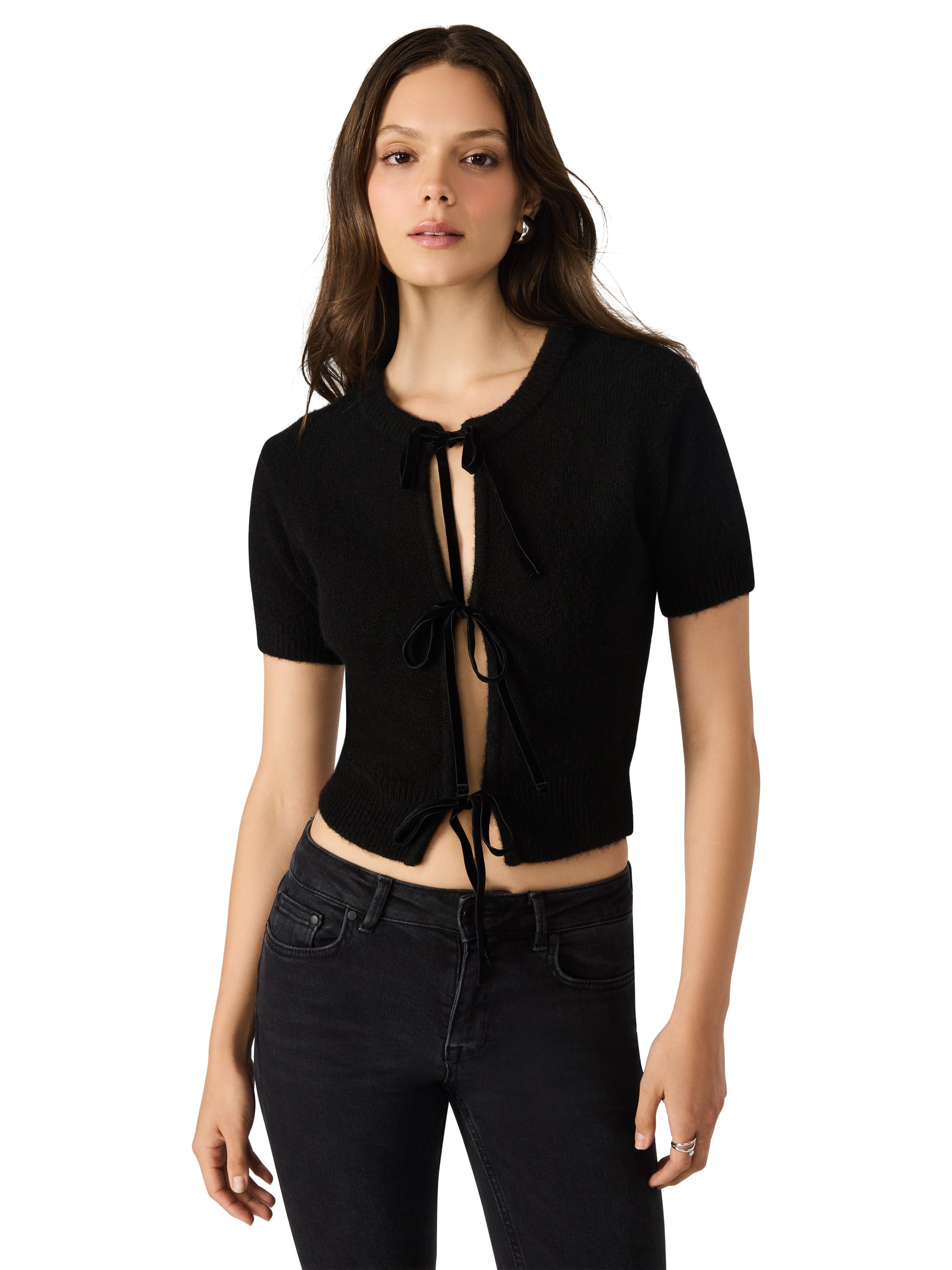  Sereia Bow Front Cardigan, Black | Steve Madden