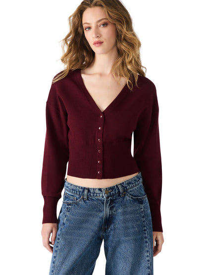  Lauryn V-Neck Cardigan, Wine | Steve Madden