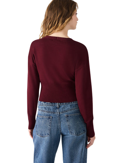  Lauryn V-Neck Cardigan, Wine | Steve Madden