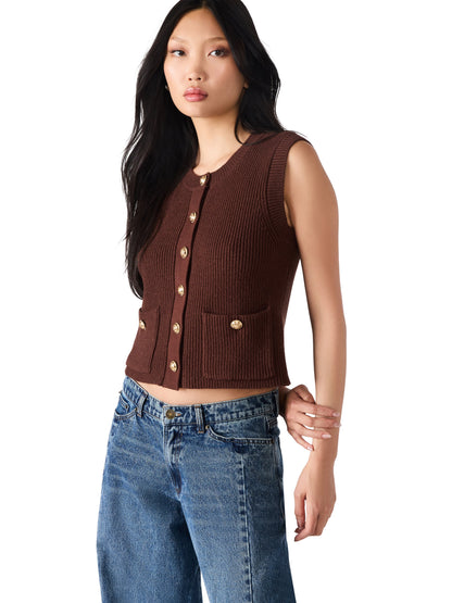  Aliya Gold Button Sweater Vest, Chocolate | Steve Madden
