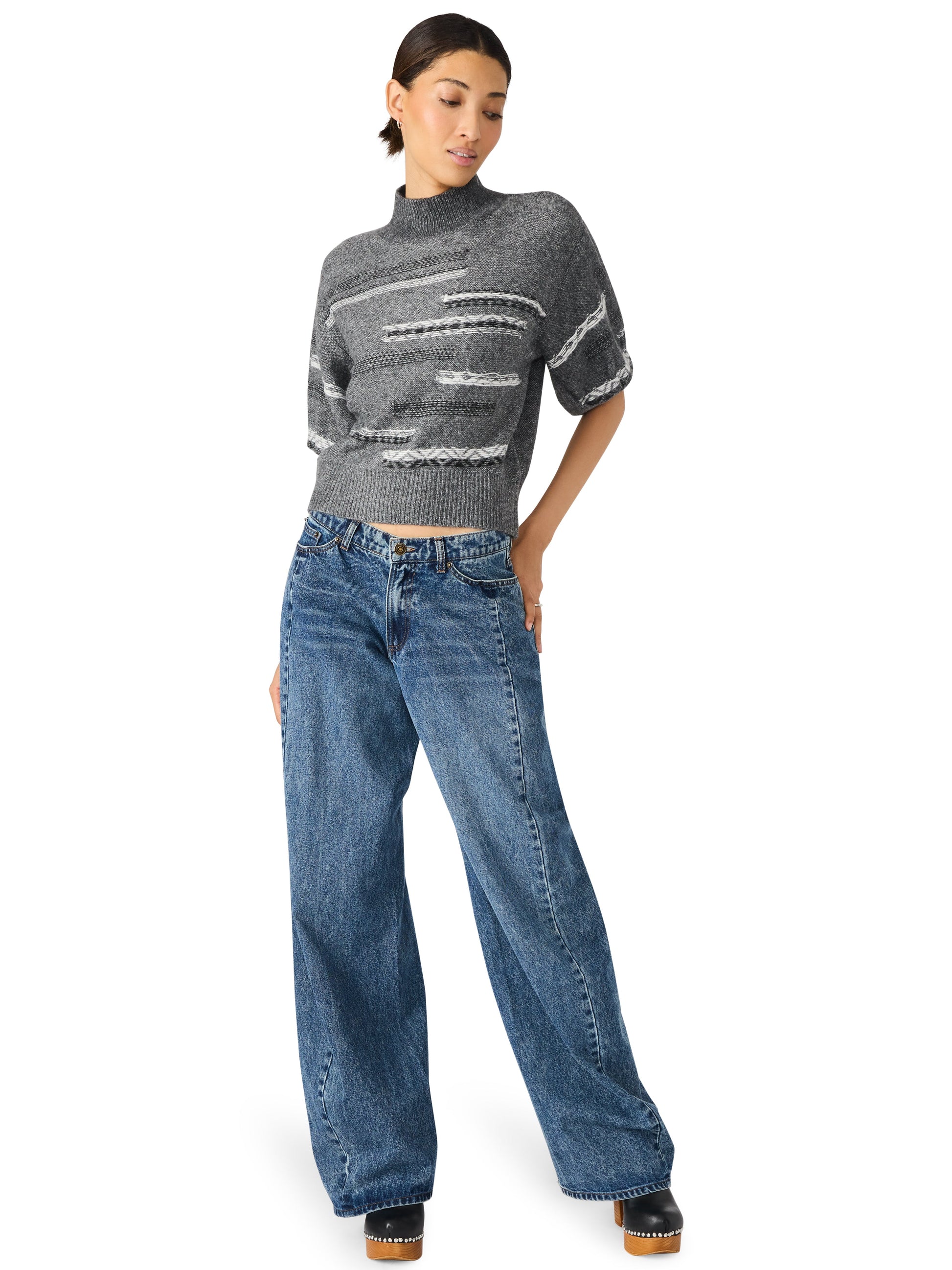  Ketra Stripe Detailed Sweater, Black Multi | Steve Madden