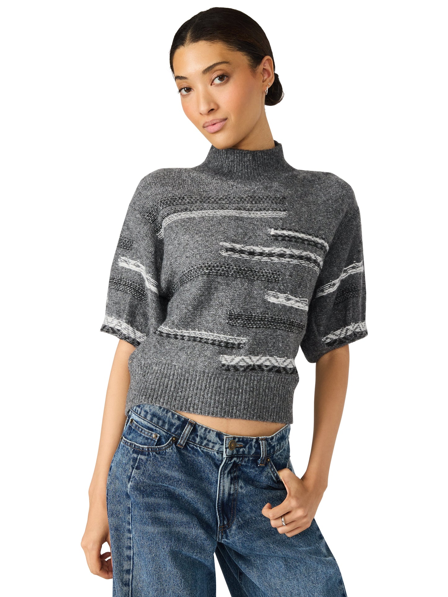  Ketra Stripe Detailed Sweater, Black Multi | Steve Madden