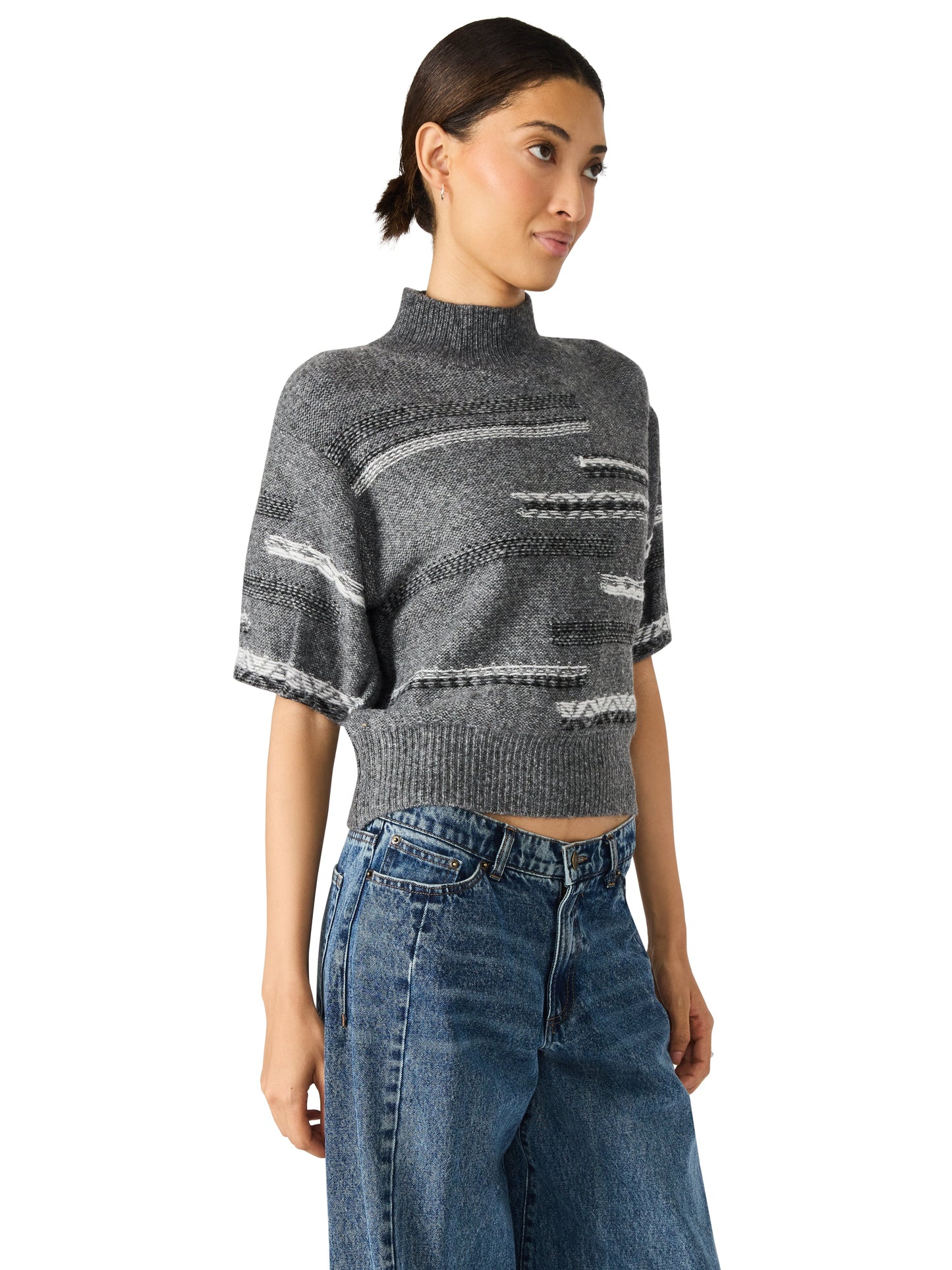  Ketra Stripe Detailed Sweater, Black Multi | Steve Madden