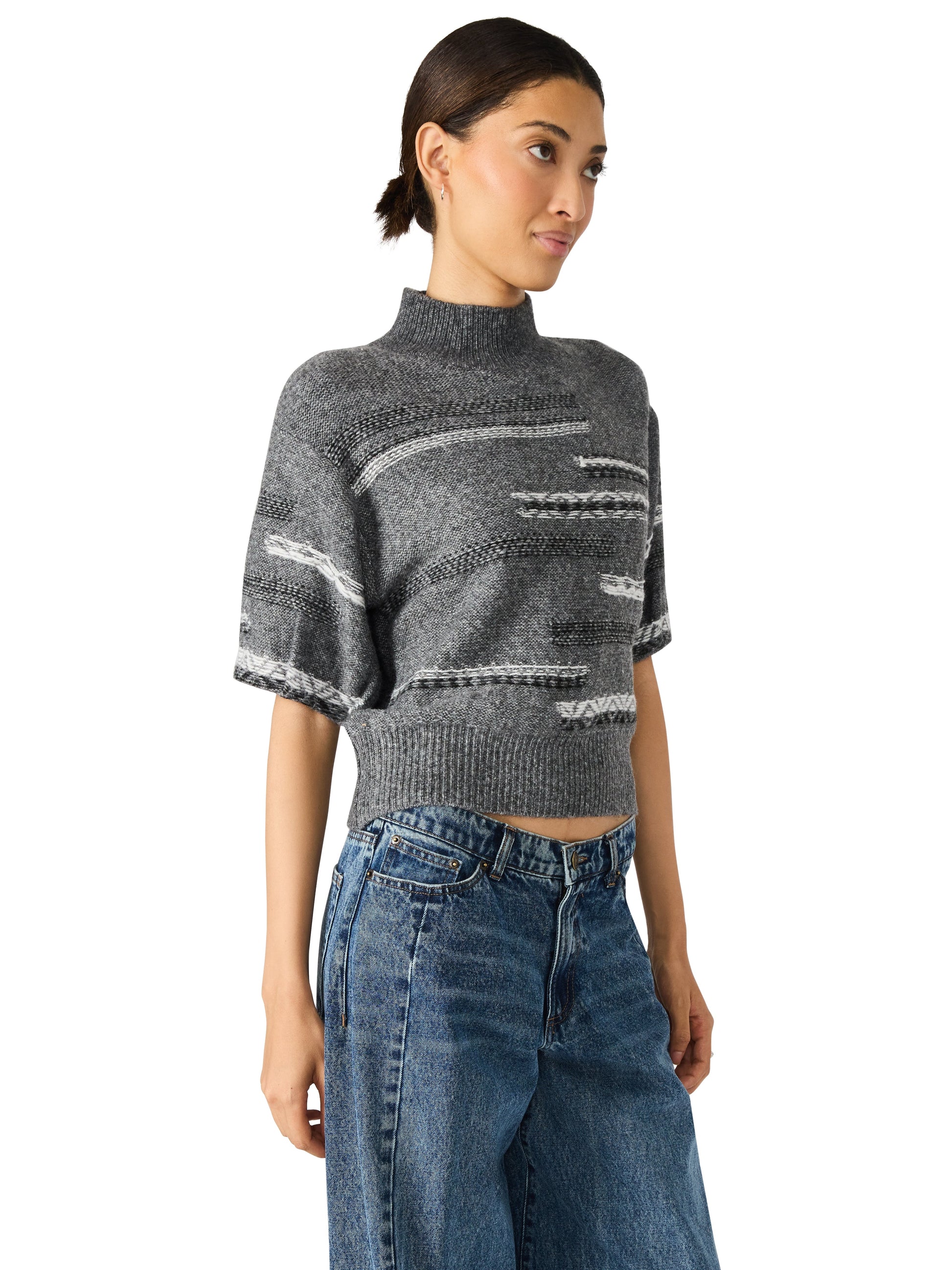  Ketra Stripe Detailed Sweater, Black Multi | Steve Madden