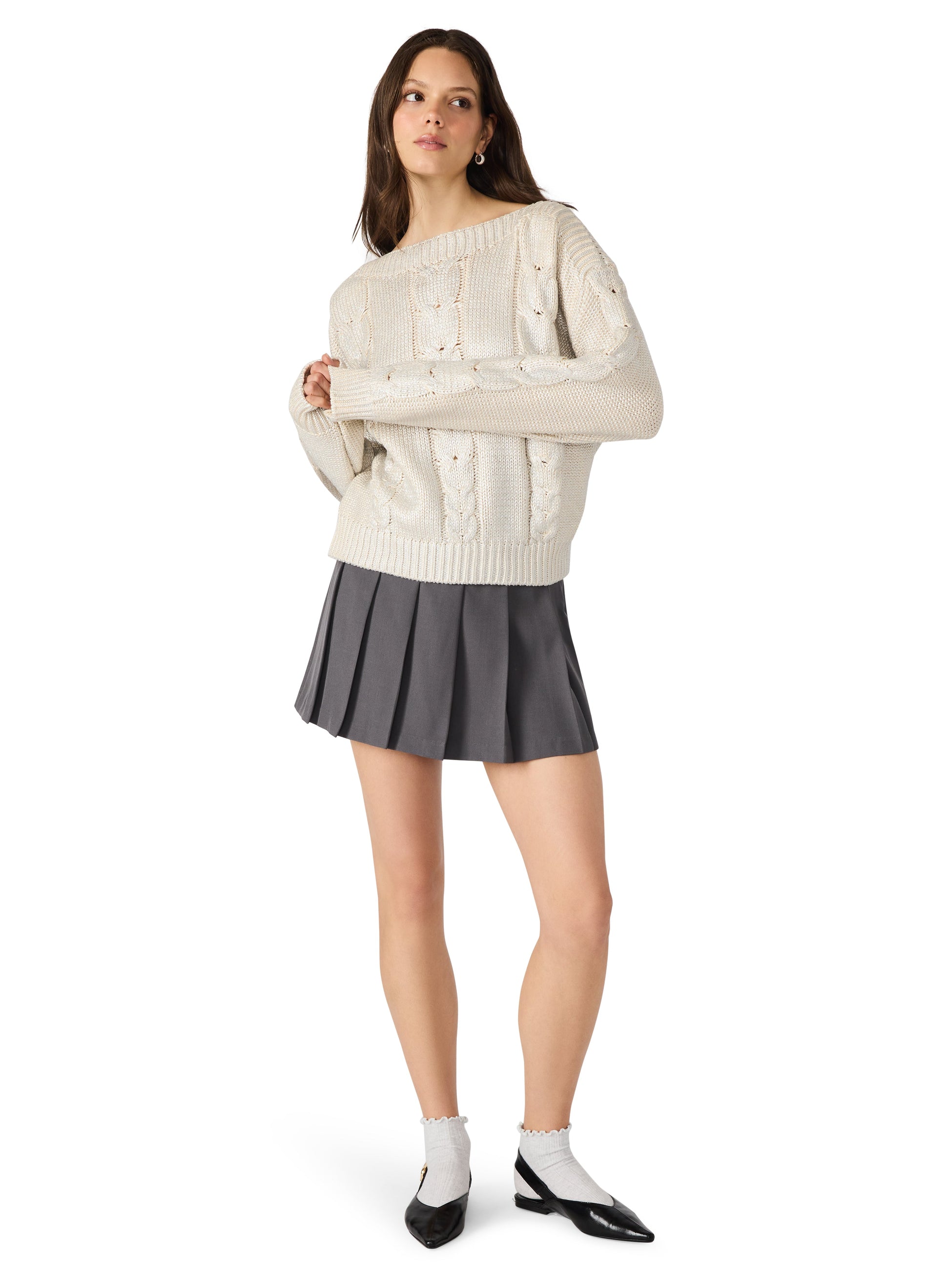  Debbi Cable Knit Sweater, Antique | Steve Madden