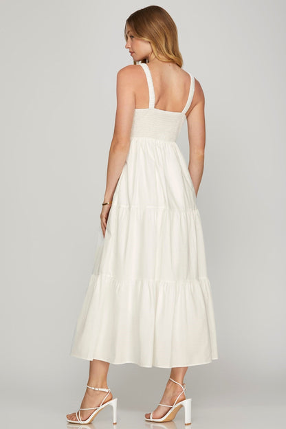  Lena Pintuck Detail Maxi Dress, Off White