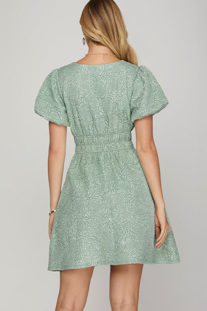  Oaklee Floral Jacquard Mini Dress, Light Sage