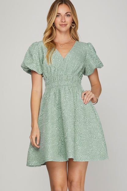  Oaklee Floral Jacquard Mini Dress, Light Sage