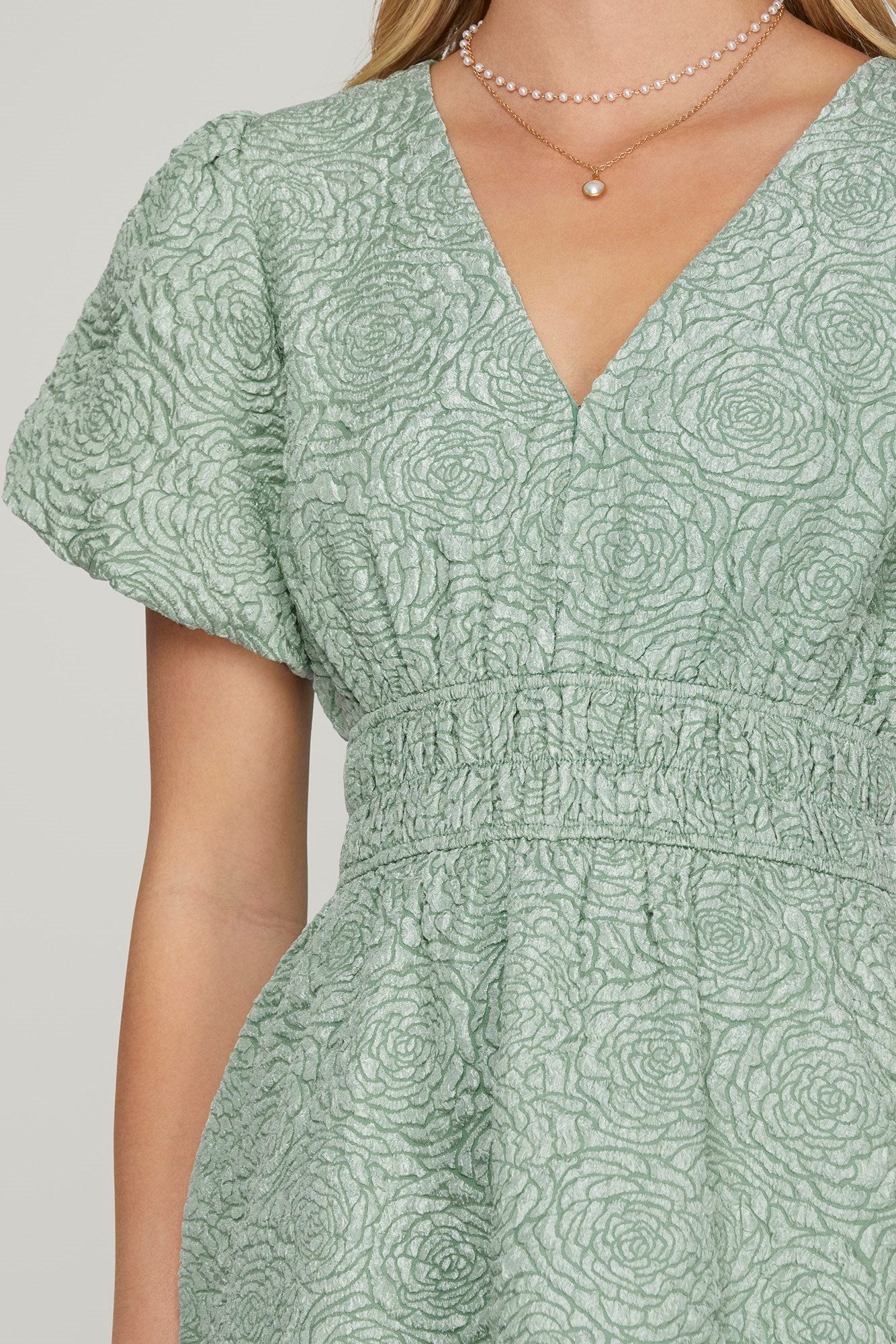  Oaklee Floral Jacquard Mini Dress, Light Sage